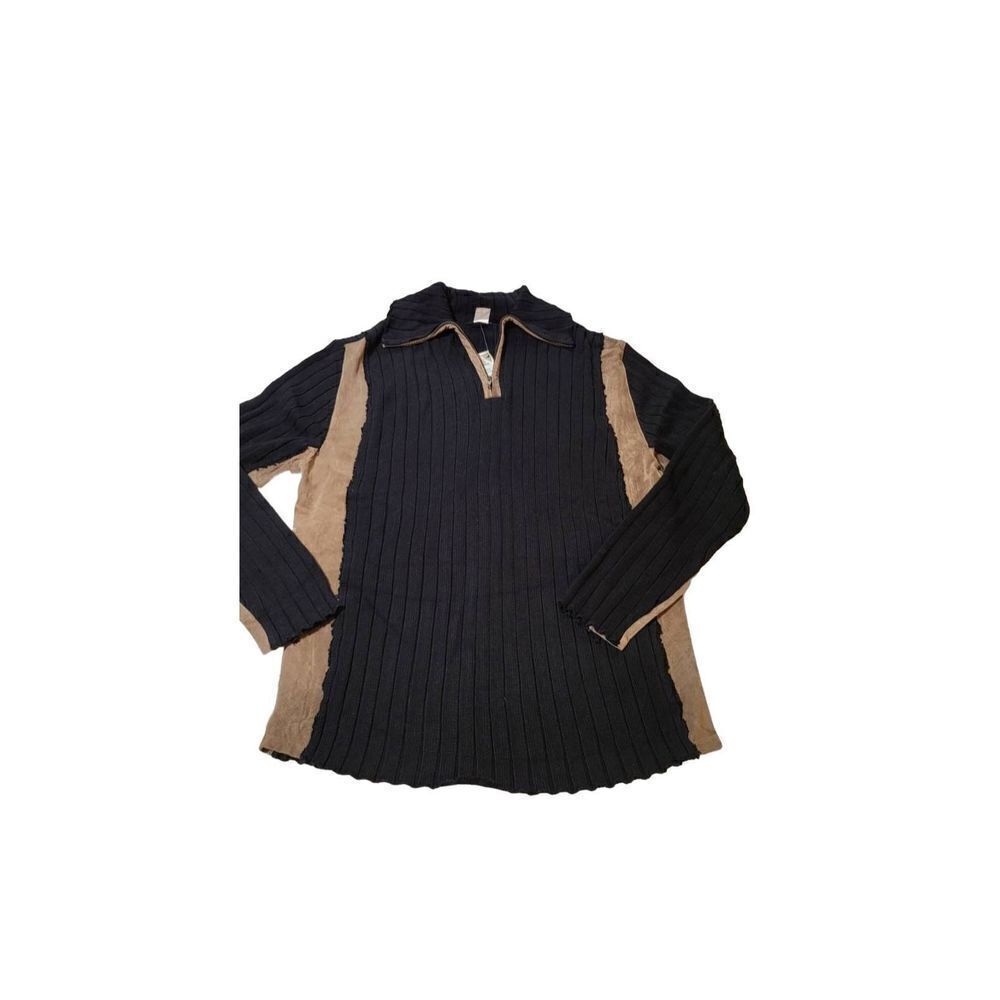 Men mock neck long sleeve knit pullover half zip sweater with suede L 2 colors